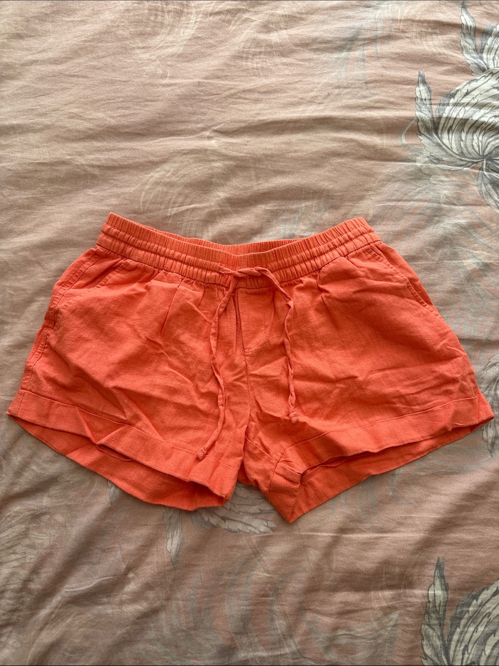 Linen Women's Orange Drawstring Shorts